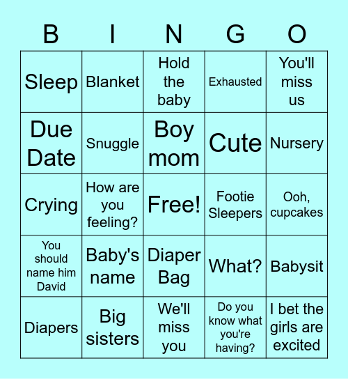 C&E Surprise Shower Bingo Card