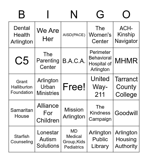 Thornton Community Resource Fair 2022 Bingo Card