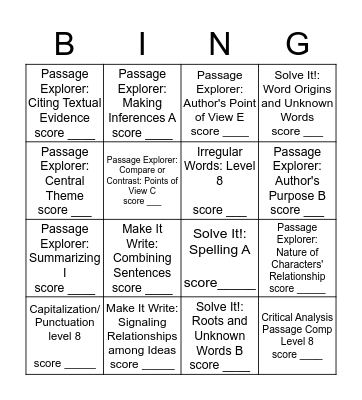 Acuity Bingo Card