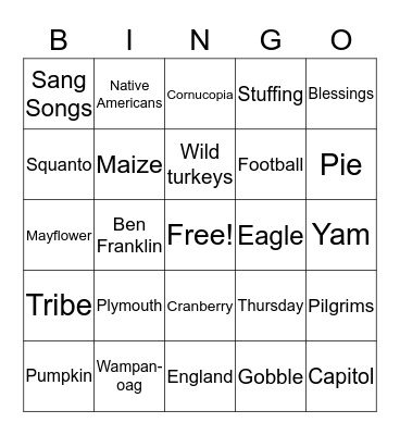 Thanksgiving Bingo Card