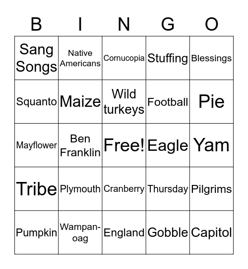 Thanksgiving Bingo Card