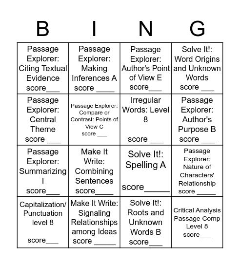 Acuity Bingo Card