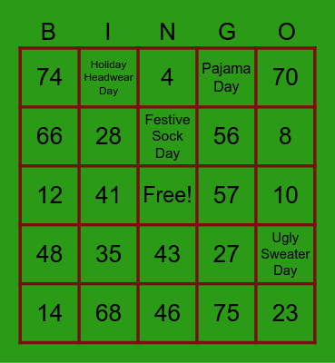 OCS 2022 HOLIDAY BINGO Card