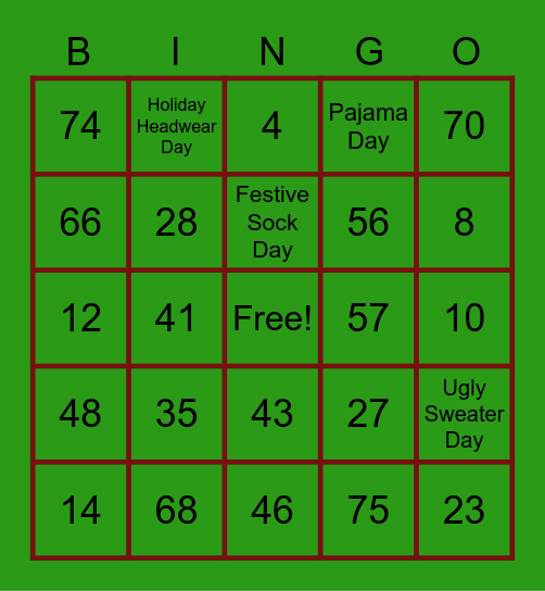 OCS 2022 HOLIDAY BINGO Card