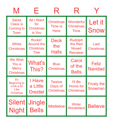 Holiday Music Bingo Card