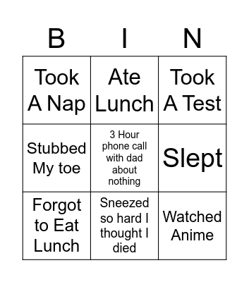 Taylor's Bingo Board Bingo Card