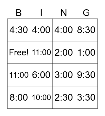 Telling Time! Bingo Card