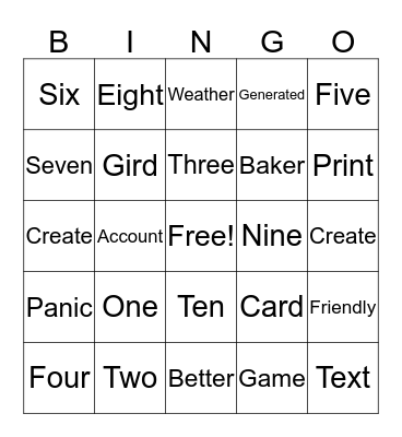 Bingo One Bingo Card