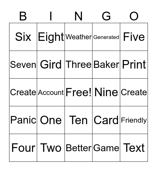 Bingo One Bingo Card