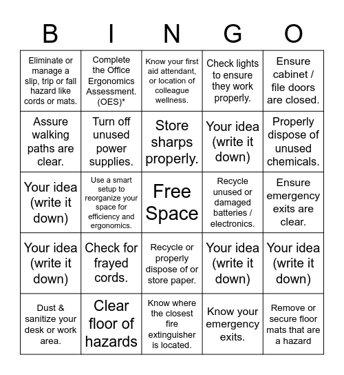 OFFICE SAFETY Bingo Card