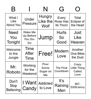 80s Hi Bingo Card