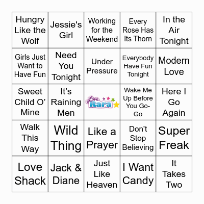 80's Hits Music Bingo Card