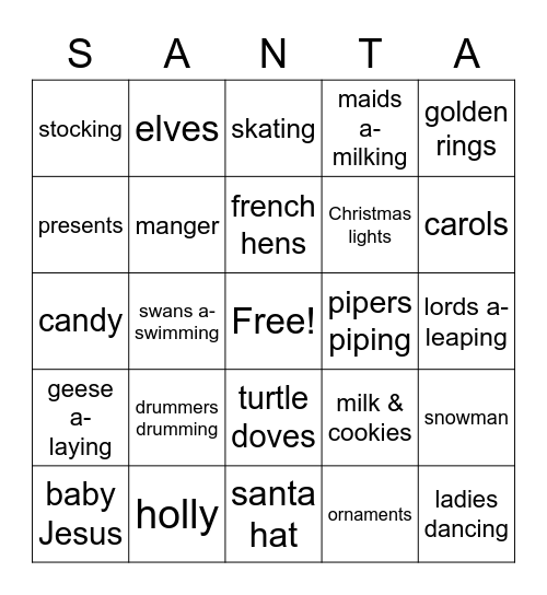 RCK Christmas Bingo Card