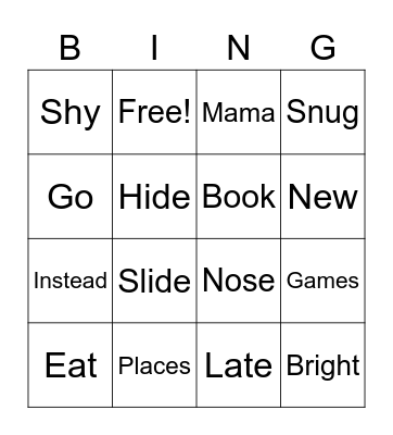 Rhyming Words Bingo Card