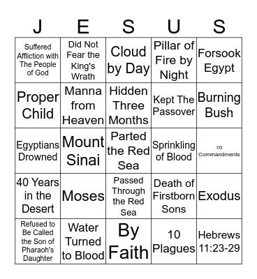 Moses Bingo Card