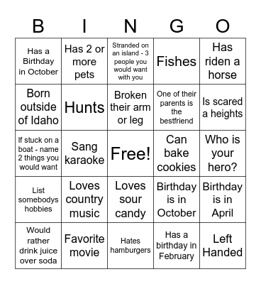 Untitled Bingo Card