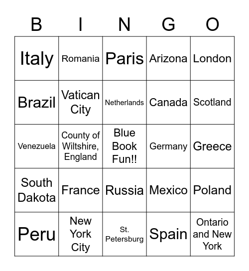 Famous Landmark Bingo Card