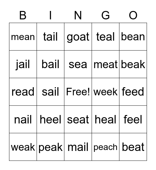 Double Vowels Bingo Card
