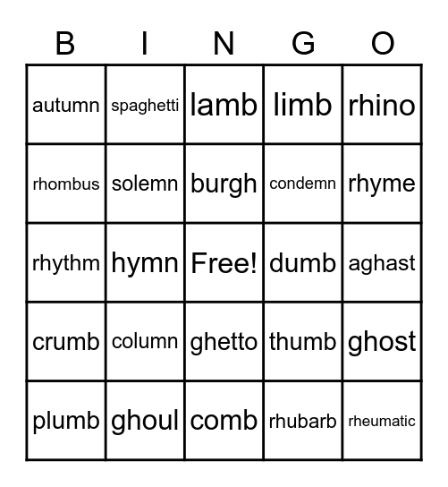 advanced silent letters Bingo Card