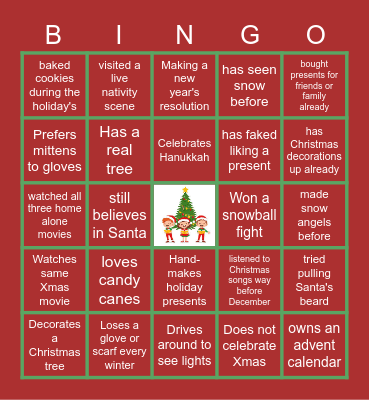 Virtual Holiday Bingo Card