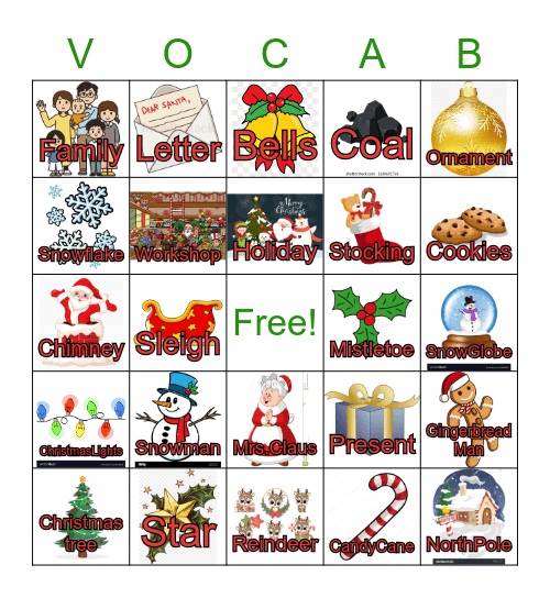 Christmas Vocab Bingo Card