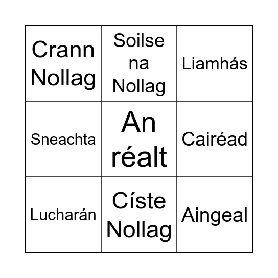 Bingó na Nollag Bingo Card