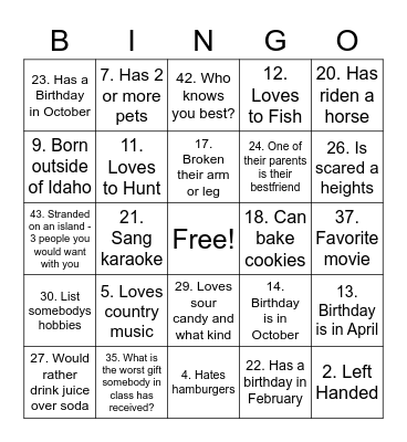 Untitled Bingo Card