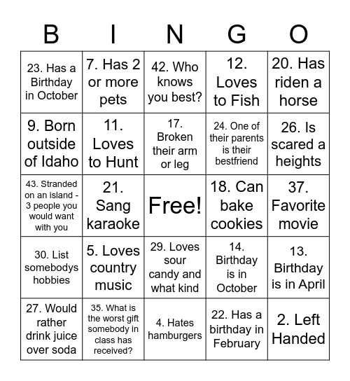 Untitled Bingo Card