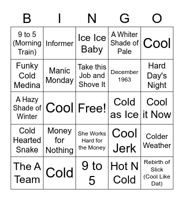 Winter Music Bingo Card