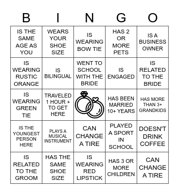 FIND THE GUEST Bingo Card