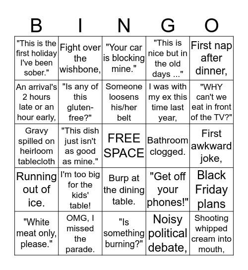 Thanksgiving Bingo Card