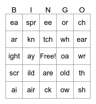 Phonics Bingo Card