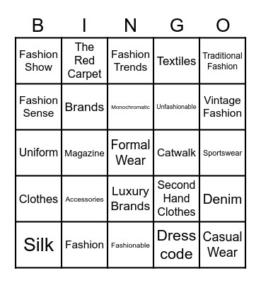World of Fashion Bingo Card