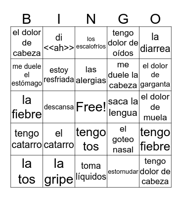 La Salud Bingo Card