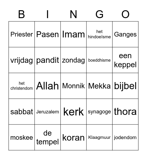 de vijf wereldgodsdiensten Bingo Card