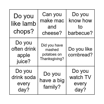 Thanksgiving Bingo Card