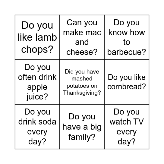 Thanksgiving Bingo Card