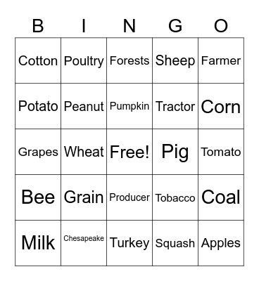 Ag Products Bingo Card