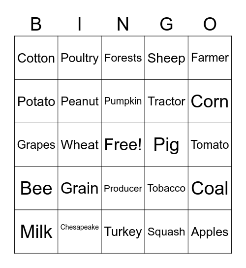 Ag Products Bingo Card