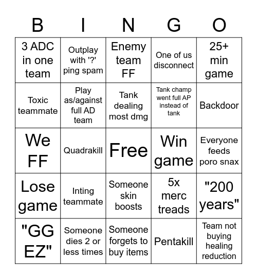 ARAM Bingo Card