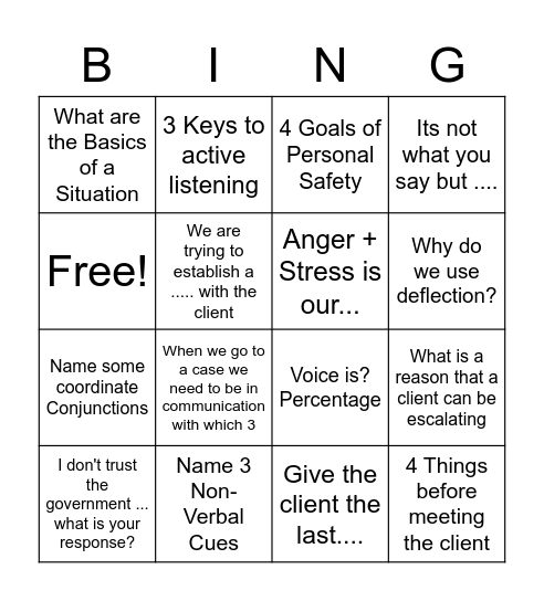 Verbal Martial Arts Bingo Card