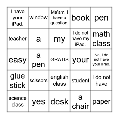 Classroom Vocabulary Bingo- 6th Grade Bingo Card