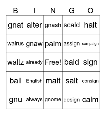 /GN/ and AL Bingo Card