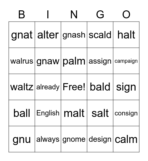 /GN/ and AL Bingo Card