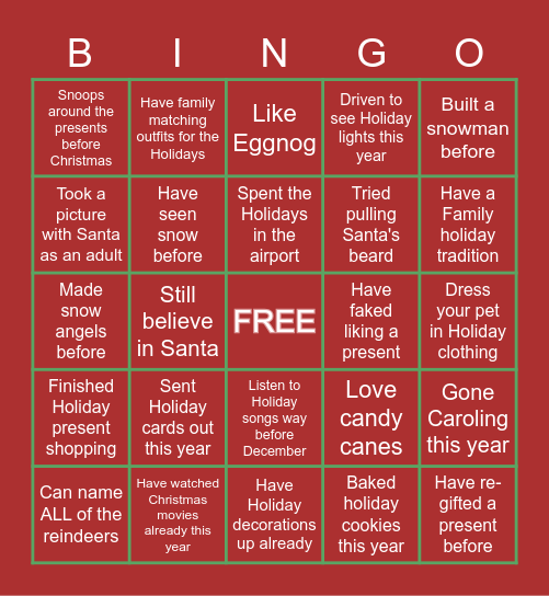 GE Holiday Bingo Card