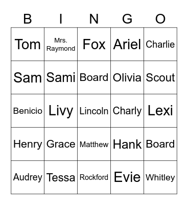 Class Math Bingo Card