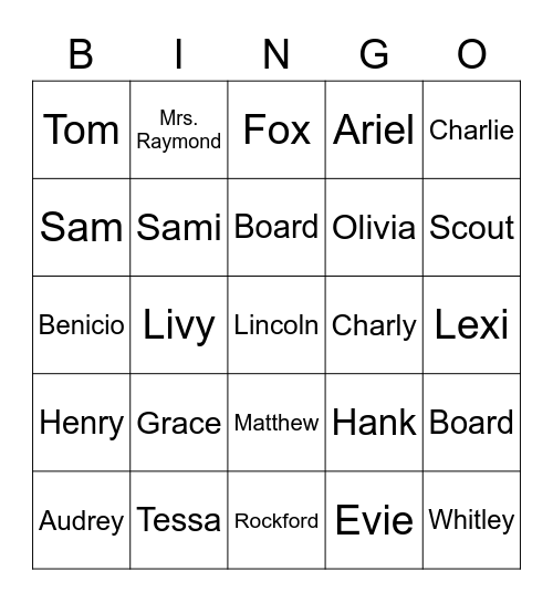 Class Math Bingo Card