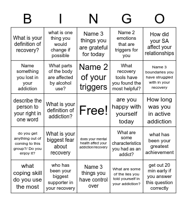Recovery Bingo! Bingo Card