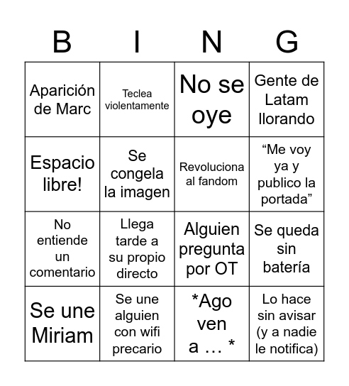 Directo de Agoney Bingo Card