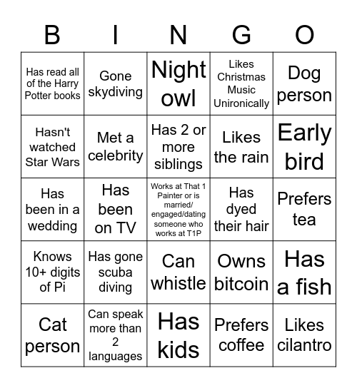 T1P Christmas Party Bingo! Bingo Card